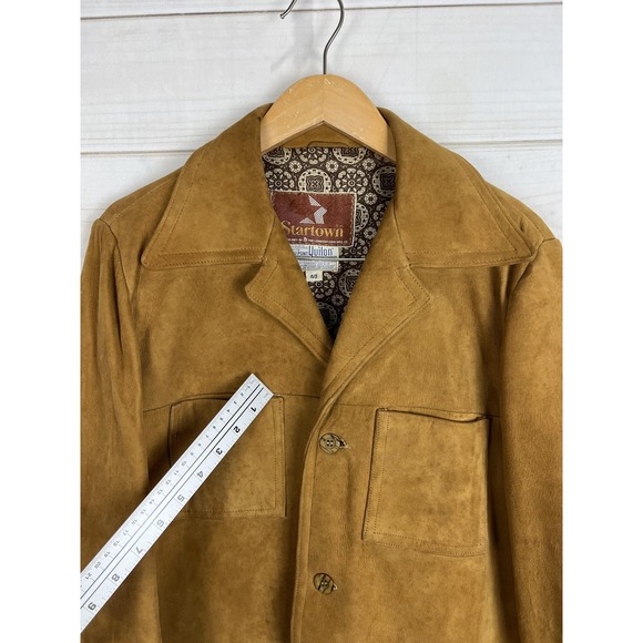Vintage Startown Jacket Mens 40 Tan Suede Leather Yukon Lined Button Pockets 70s - Picture 10 of 16